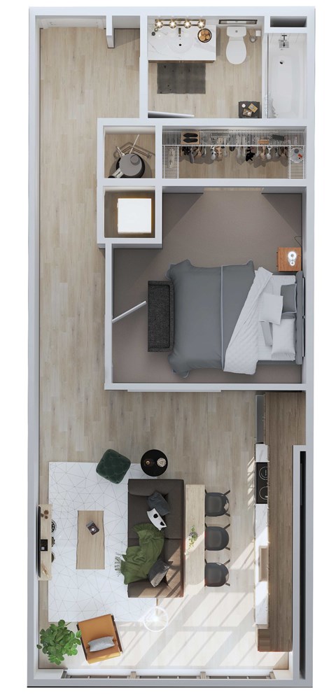 Floor plan for 1 bed, 1 bath, 655 sqft